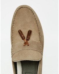 Asos Brand Tassel Loafers In Gray Suede With White Sole