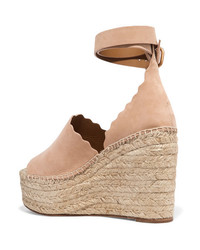 Chloé Scalloped Suede Espadrille Wedge Sandals