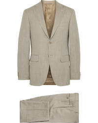 Canali Beige Capri Slub Wool Silk And Linen Blend Suit