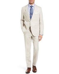 BOSS Janonlenon Trim Fit Solid Linen Suit