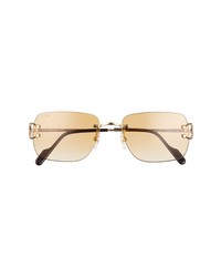 Cartier 59mm Rimless Rectangular Sunglasses In Gold Yellow Lens At Nordstrom
