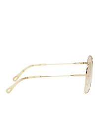 Chloé Gold And Off White Metal Square Sunglasses