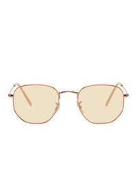 Ray-Ban Gold Hexagonal Flat Sunglasses