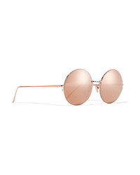 Linda Farrow Oversized Round Frame Gold Tone Mirrored Sunglasses