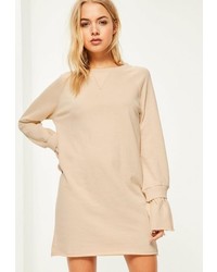 Missguided Cream Rib Detail Flared Cuff Sweater Dress