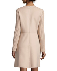 Valentino Long Sleeve Jewel Neck Sweater Dress Beige