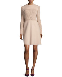 Valentino Long Sleeve Jewel Neck Sweater Dress Beige