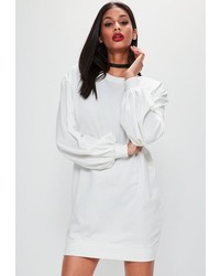 Missguided White Balloon Sleeve Sweater Dress