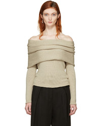 Rosetta Getty Beige Banded Off The Shoulder Pullover