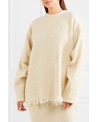 Victoria Beckham Frayed Wool Blend Boucl Sweater Cream