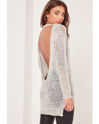 Missguided Mixed Yarn V Back Sweater Nude