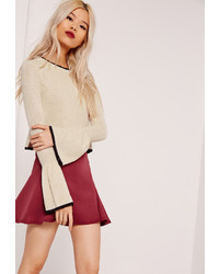 Missguided Tipped Flared Sleeve Crop Sweater Nude