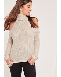 Missguided Turtle Neck Cold Shoulder Sweater Nude