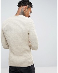 Asos Muscle Fit Ribbed Sweater In Oatmeal