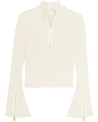 J.W.Anderson Ruffle Trimmed Ribbed Jersey Turtleneck Sweater Cream