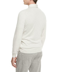 Brunello Cucinelli Solomeo Wool Blend Polo Sweater Gravel
