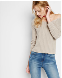 Express Wide Ribbed Bateau Neck Abbreviated Sweater