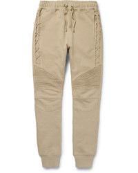 Balmain Tapered Biker Style Cotton Jersey Sweatpants