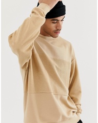 ASOS DESIGN Oversized Sweatshirt With Reverse Panel In Beige