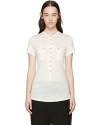 Balmain Cream Linen Button T Shirt
