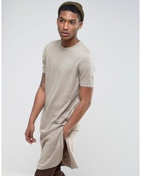 Asos Extreme Longline Knitted T Shirt With Side Splits In Oatmeal