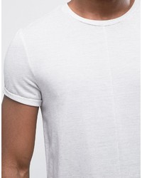 Asos T Shirt With Raw Seam And Roll Sleeves In Linen Mix