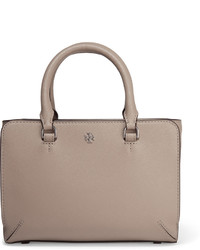 Beige Textured Leather Tote Bag