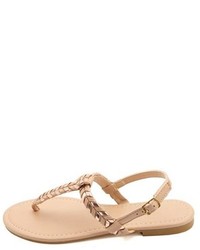 Charlotte Russe Bamboo Braided Metallic T Strap Thong Sandals