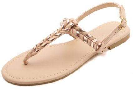 metallic t strap sandals