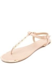 Charlotte Russe Gold Plated T Strap Thong Sandals