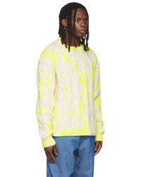 The Elder Statesman Off White Yellow Chunky Cable Hot Dye Sweater