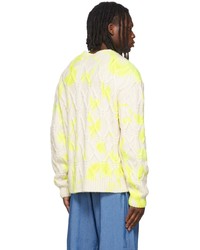 The Elder Statesman Off White Yellow Chunky Cable Hot Dye Sweater