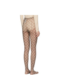 Gucci Beige And Brown Gg Tights