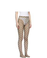 Gucci Beige And Brown Gg Tights