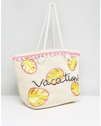 Asos Beach Vacation Slogan Shopper Bag With Rope Handle