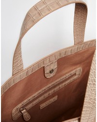 Glamorous Moc Croc Tote Bag In Blush With Zip Pocket