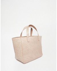 Glamorous Moc Croc Tote Bag In Blush With Zip Pocket