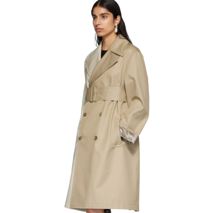 MM6 MAISON MARGIELA Beige Two Tone Trench Coat, $327 | SSENSE | Lookastic