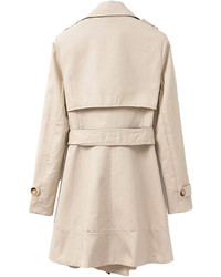 Choies Beige Lapel Double Breasted Longline Trench Coat With Belt