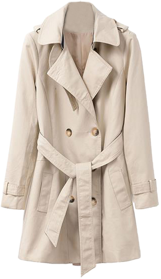 Choies Beige Lapel Double Breasted Longline Trench Coat With Belt, $65 ...