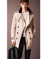 Burberry Cotton Gabardine Leather Collar Trench Coat
