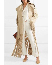Loewe Distressed Fringed Cotton Trench Coat Beige