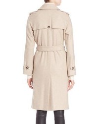 Set Double Breasted Wool Blend Trench Coat