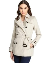 Burberry Khaki Short Double Breasted Cotton Trench