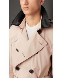 Burberry Leather Collar Cotton Gabardine Trench Coat