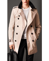 Burberry Leather Collar Cotton Gabardine Trench Coat
