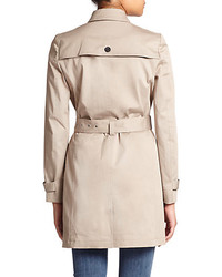 The Kooples Leather Collar Stretch Cotton Trench Coat