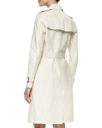 Burberry London Calf Fur Double Breasted Extra Long Trenchcoat White