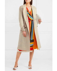 Tory Burch Mariella Belted Leather Trimmed Poplin Trench Coat Beige