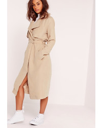 Missguided Soft Touch Belted Trench Coat Nude
